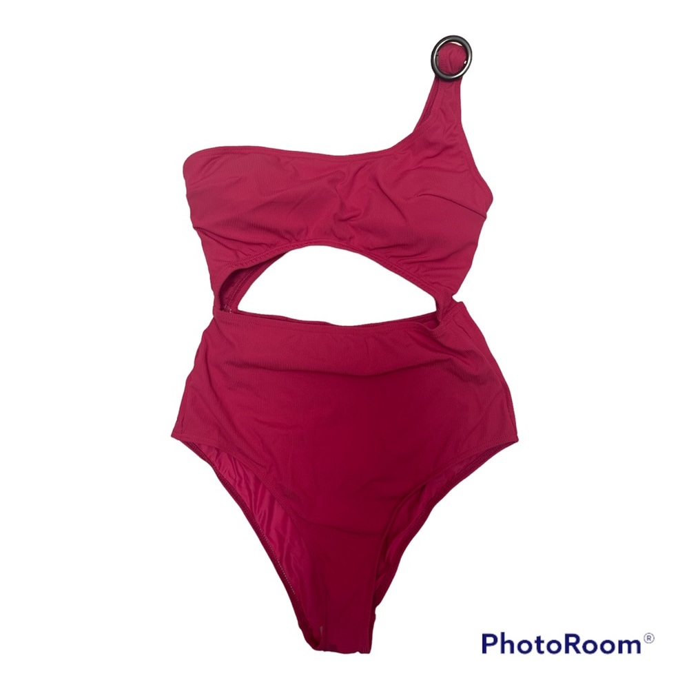 New ModCloth Sierra One Piece Textured Raspberry Shoulder Swimsuit Size Small
